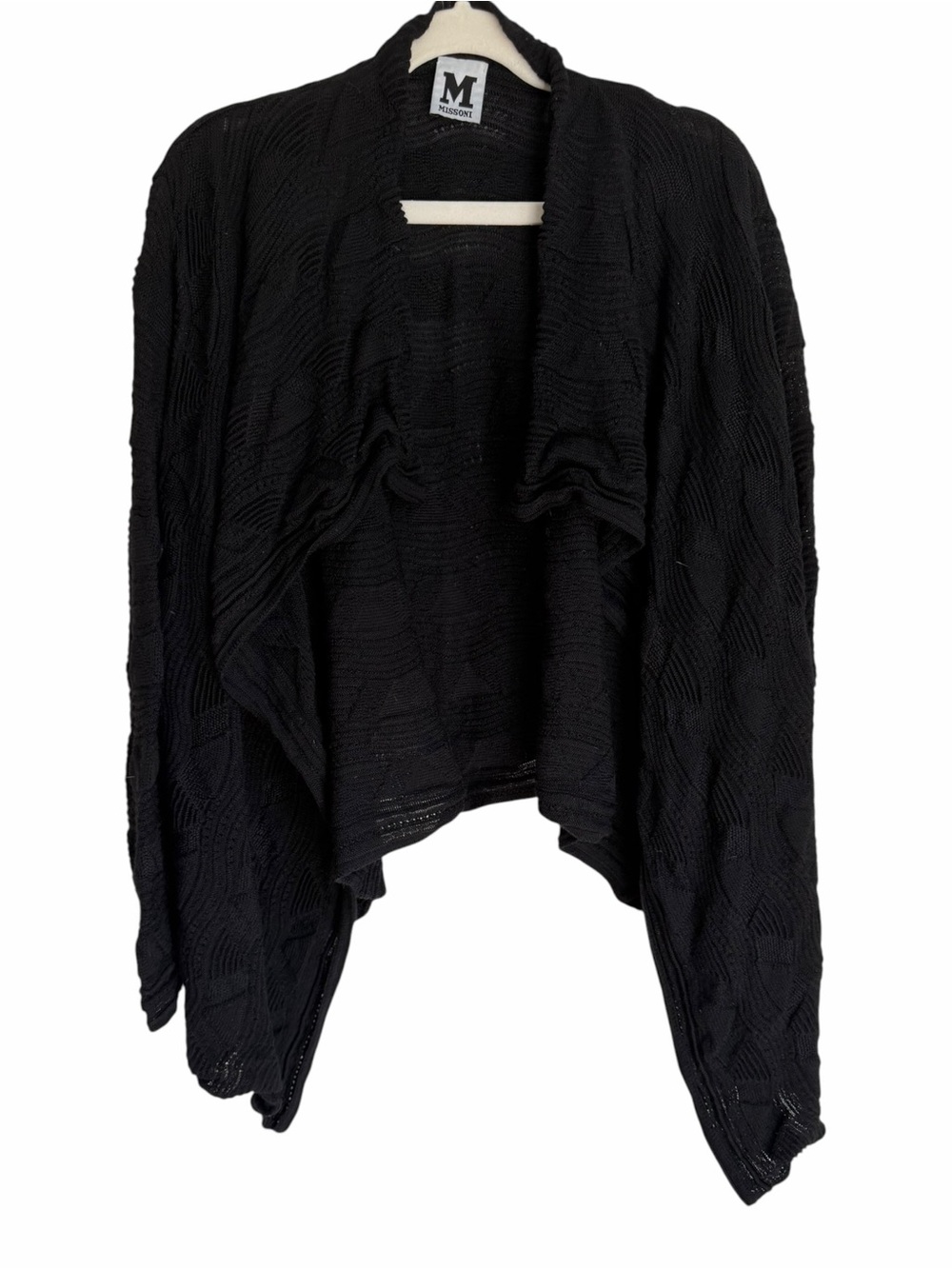 M Missoni Black Textured Draped Open-Front Cardigan | IT 40, US 4 / Small